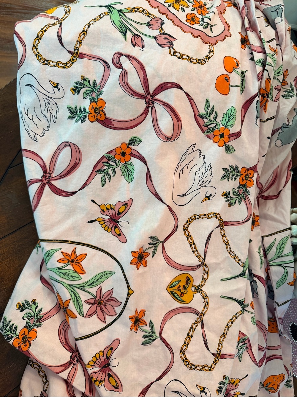 Urban Outfitters Pink Floral & Ribbon Duvet Cover with Orange and Green Accents